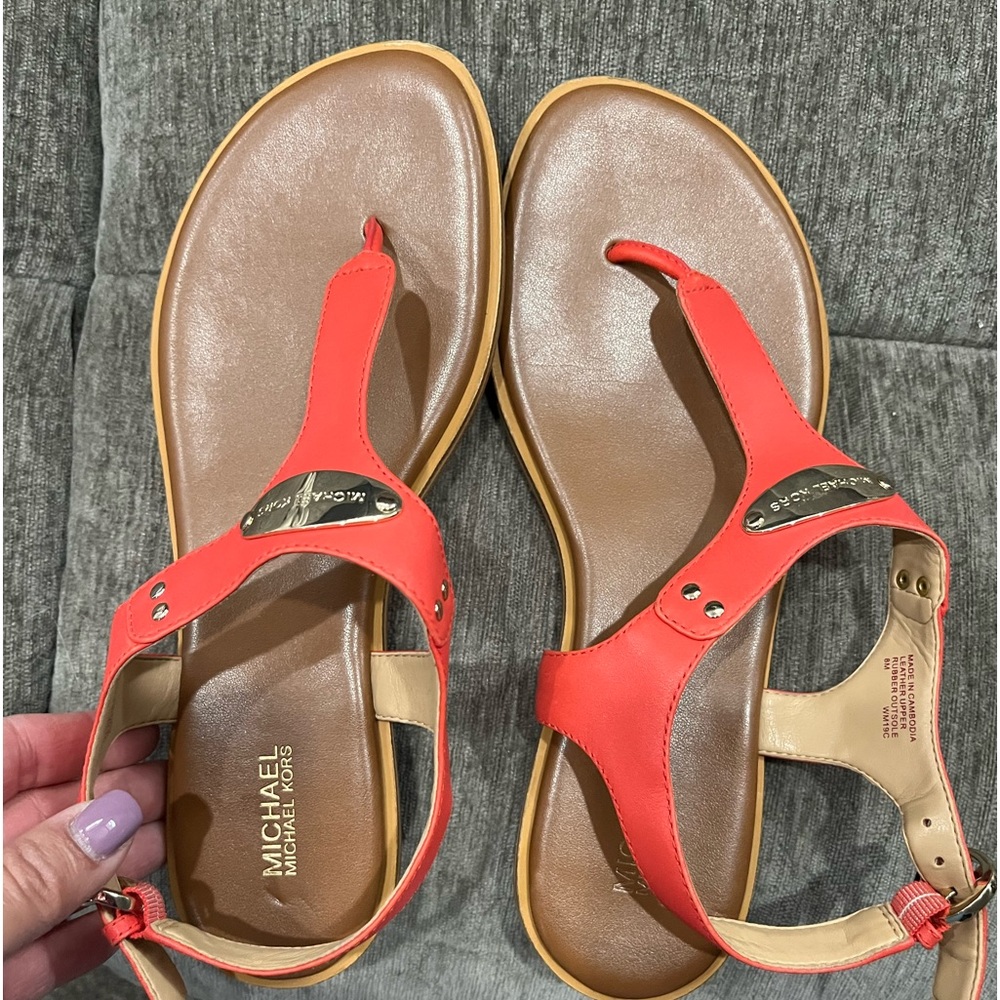Orange-red Michael Kors thing sandals size 8.